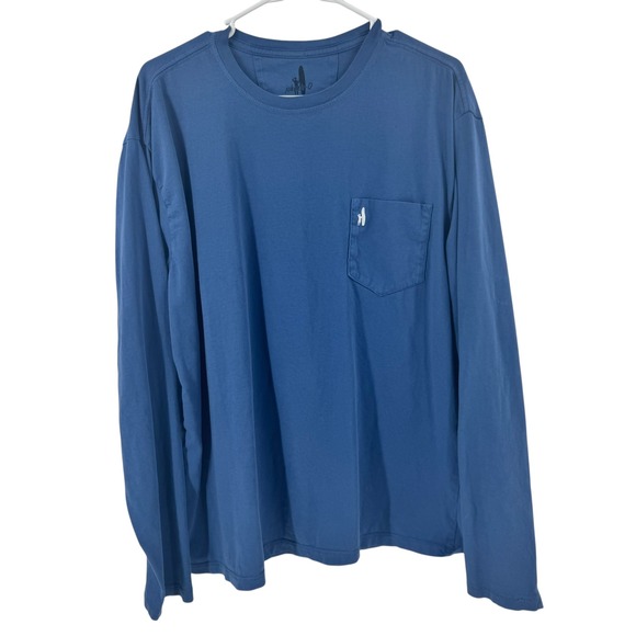 Johnnie-O Mens XL Blue Long Sleeve Graphic Pocket T-Shirt Surf Sunset Waves - Picture 2 of 10